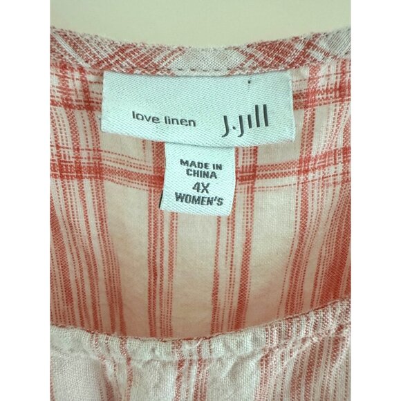 J. Jill Coral Plaid Linen Sleeveless Maxi Dress Size 4X 26 28 Summer Plus Cruise - Picture 7 of 9